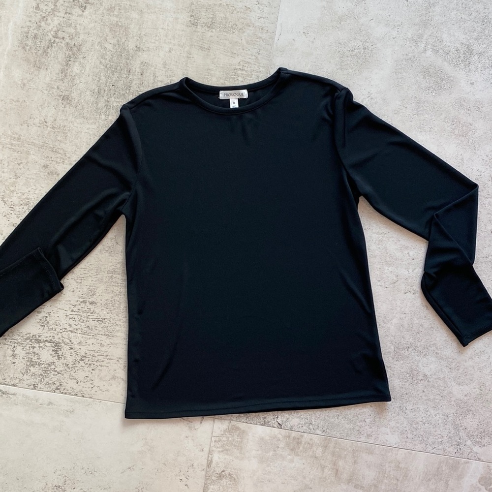 Prologue Black Ribbed Long Sleeve Shirt Size Medium